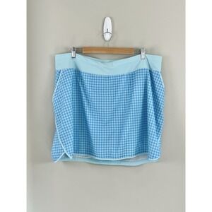 Lands' End Plus Size 22 Swim Skirt Skort Pockets Blue Gingham Active Beach